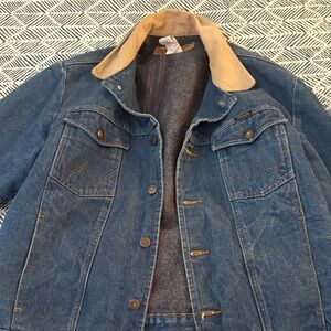 Wrangler Blue Denim Jacket with Tan Collar